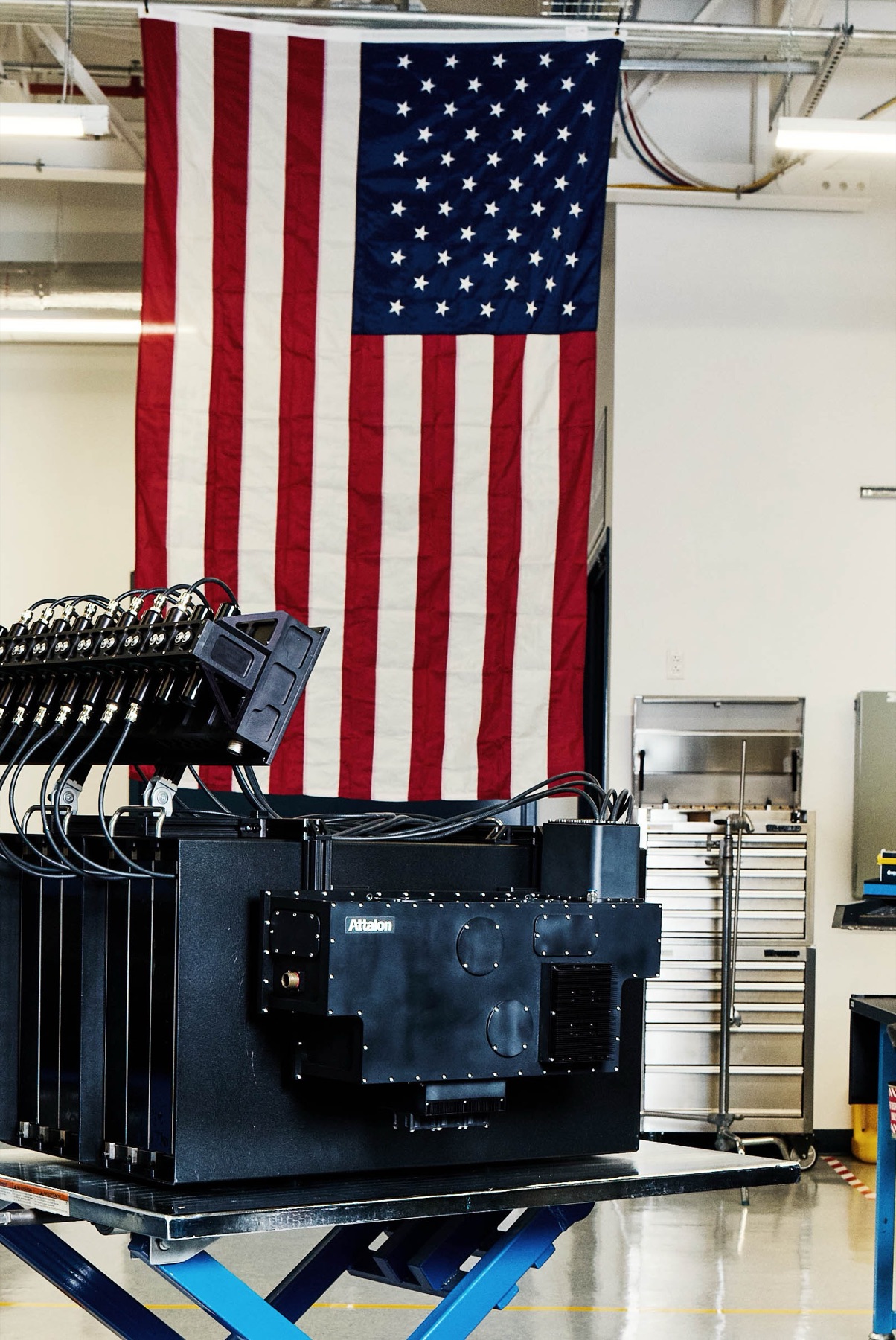 An Attalon subsystem on the floor beneath the American flag